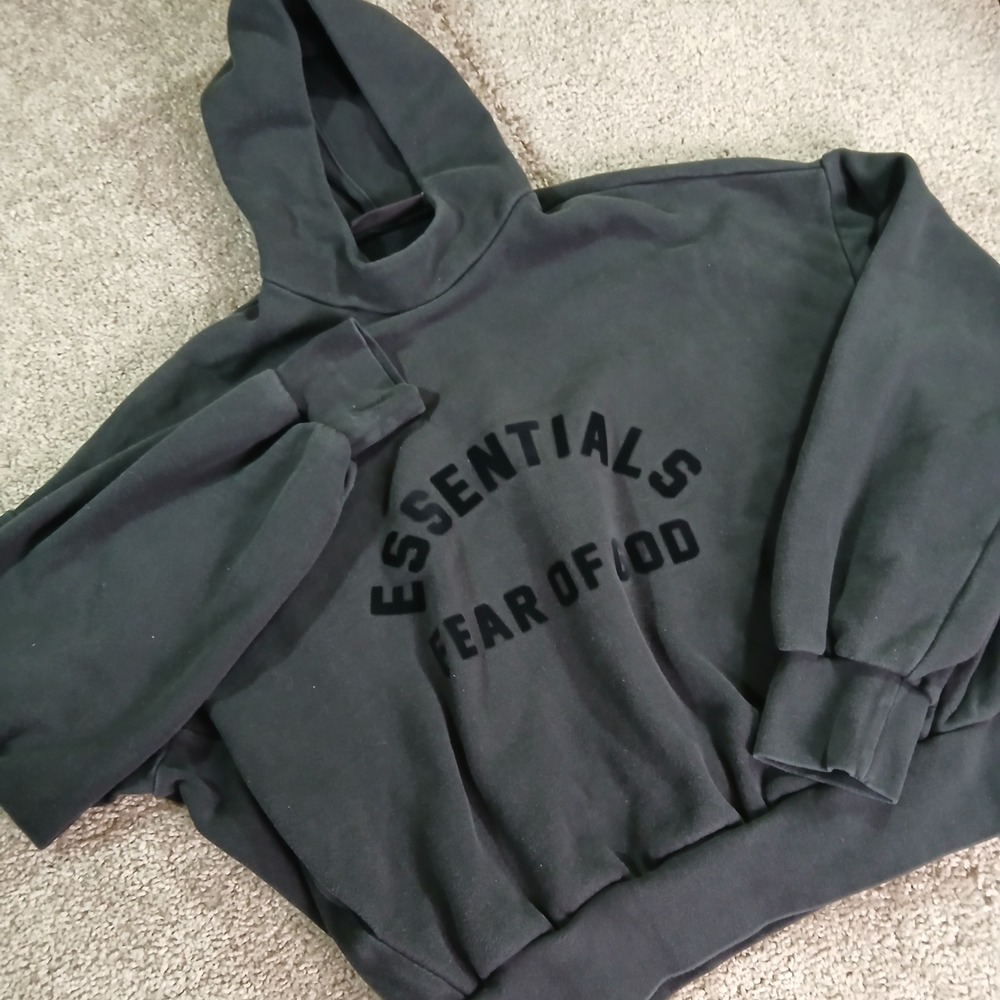 Fear of God Essentials Cropped Hoodie Black Logo Pullover Small